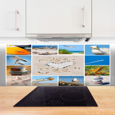 Painel cozinha Paisagem de gaivotas na praia do oceano