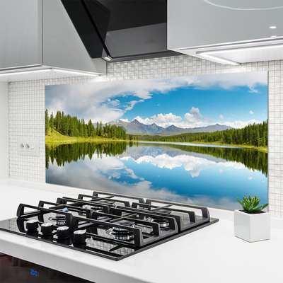 Painel cozinha Paisagem de montanhas, lago e floresta