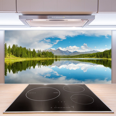 Painel cozinha Paisagem de montanhas, lago e floresta