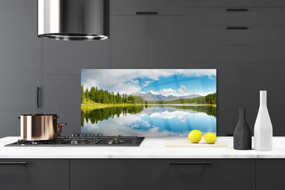 Painel cozinha Paisagem de montanhas, lago e floresta