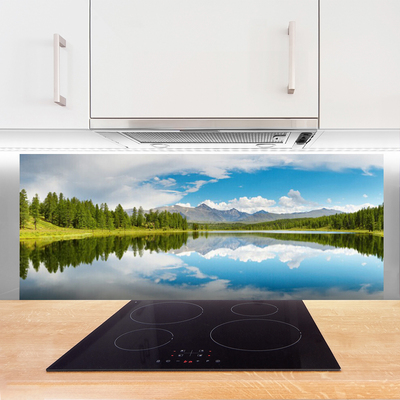 Painel cozinha Paisagem de montanhas, lago e floresta