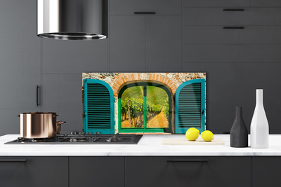 Painel vidro cozinha Paisagem de campo de janela