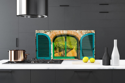 Painel vidro cozinha Paisagem de campo de janela