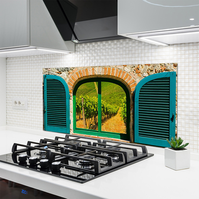 Painel vidro cozinha Paisagem de campo de janela