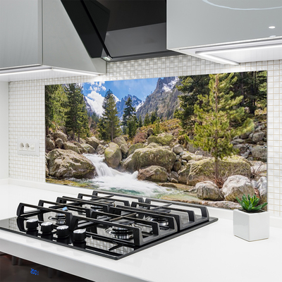 Painel vidro cozinha Rio Pedras da Floresta da Montanha