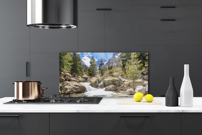 Painel vidro cozinha Rio Pedras da Floresta da Montanha