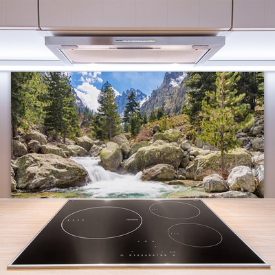 Painel vidro cozinha Rio Pedras da Floresta da Montanha