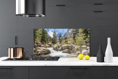 Painel vidro cozinha Rio Pedras da Floresta da Montanha