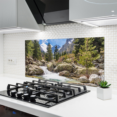 Painel vidro cozinha Rio Pedras da Floresta da Montanha