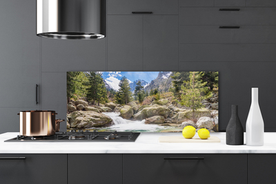 Painel vidro cozinha Rio Pedras da Floresta da Montanha