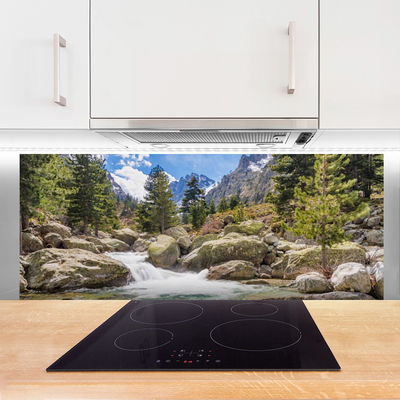 Painel vidro cozinha Rio Pedras da Floresta da Montanha