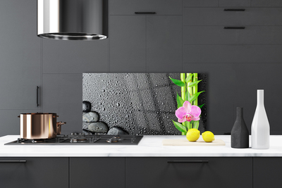 Painel vidro cozinha Planta de flor de caule de bambu