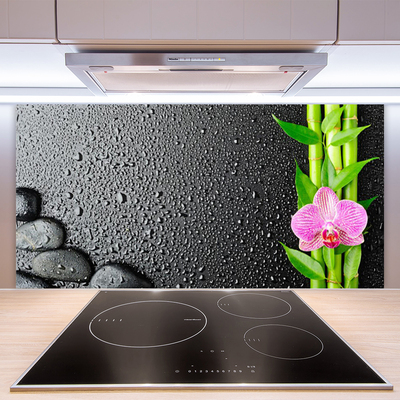 Painel vidro cozinha Planta de flor de caule de bambu