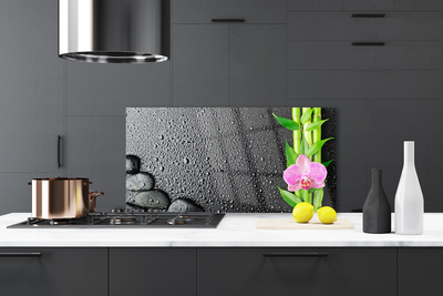 Painel vidro cozinha Planta de flor de caule de bambu