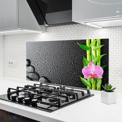 Painel vidro cozinha Planta de flor de caule de bambu