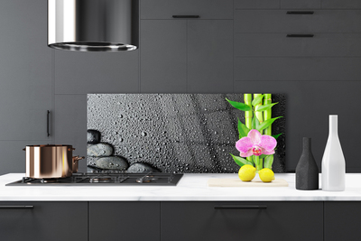 Painel vidro cozinha Planta de flor de caule de bambu