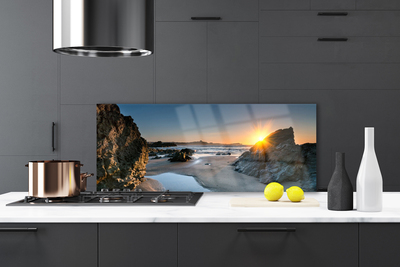 Painel vidro cozinha Paisagem solar da praia de Rock