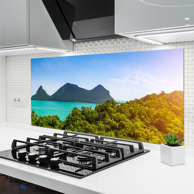 Painel vidro cozinha Montanhas Mar Árvores Paisagem