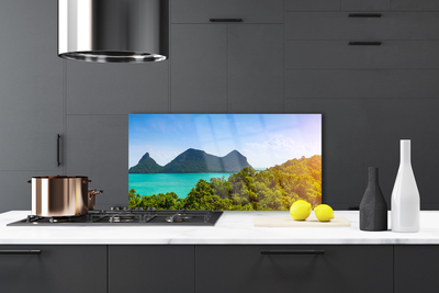 Painel vidro cozinha Montanhas Mar Árvores Paisagem