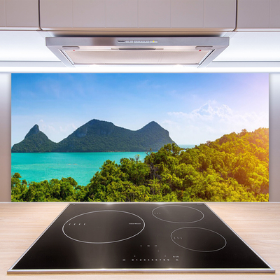 Painel vidro cozinha Montanhas Mar Árvores Paisagem