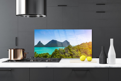 Painel vidro cozinha Montanhas Mar Árvores Paisagem