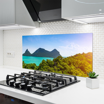 Painel vidro cozinha Montanhas Mar Árvores Paisagem