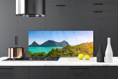 Painel vidro cozinha Montanhas Mar Árvores Paisagem