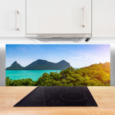 Painel vidro cozinha Montanhas Mar Árvores Paisagem