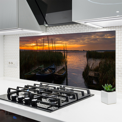Painel vidro cozinha Paisagem de ervas marinhas de barcos