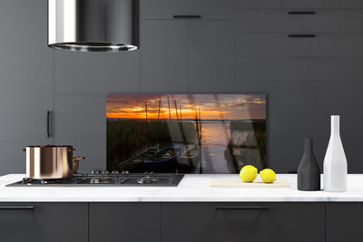 Painel vidro cozinha Paisagem de ervas marinhas de barcos