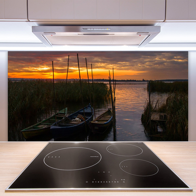 Painel vidro cozinha Paisagem de ervas marinhas de barcos