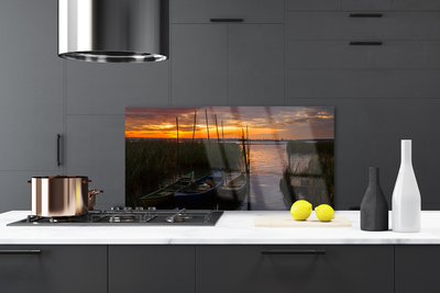 Painel vidro cozinha Paisagem de ervas marinhas de barcos