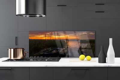 Painel vidro cozinha Paisagem de ervas marinhas de barcos