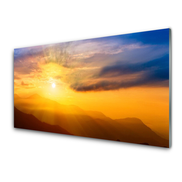 Painel vidro cozinha Montanha Sol Nuvens Paisagem