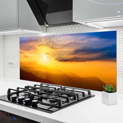 Painel vidro cozinha Montanha Sol Nuvens Paisagem