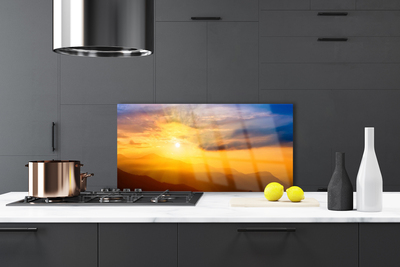 Painel vidro cozinha Montanha Sol Nuvens Paisagem