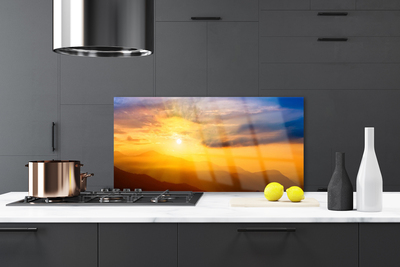 Painel vidro cozinha Montanha Sol Nuvens Paisagem