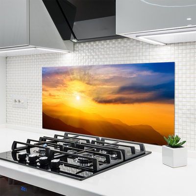 Painel vidro cozinha Montanha Sol Nuvens Paisagem