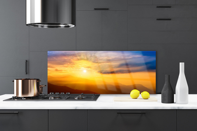 Painel vidro cozinha Montanha Sol Nuvens Paisagem