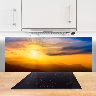 Painel vidro cozinha Montanha Sol Nuvens Paisagem