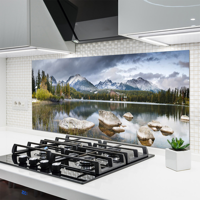 Painel vidro cozinha Paisagem florestal das montanhas do lago