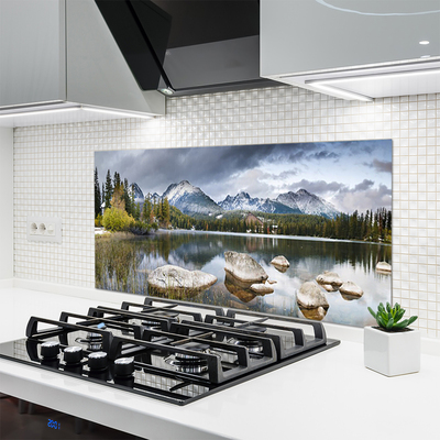 Painel vidro cozinha Paisagem florestal das montanhas do lago