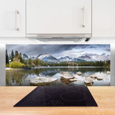 Painel vidro cozinha Paisagem florestal das montanhas do lago