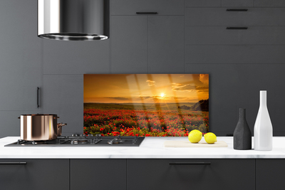 Painel vidro cozinha Campo de papoulas Sunset Meadow