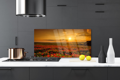 Painel vidro cozinha Campo de papoulas Sunset Meadow