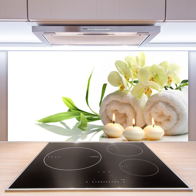 Painel vidro cozinha Toalhas de Spa Velas Orquídea