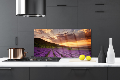 Painel cozinha Pôr do sol no campo de lavanda