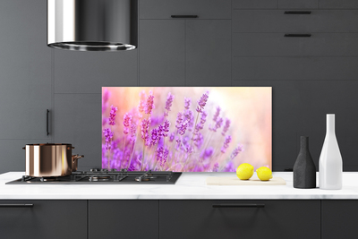 Painel vidro cozinha Girassóis de campo de lavanda