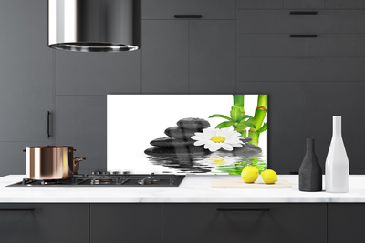 Painel vidro cozinha Pedras Zen Brotos de Bambu