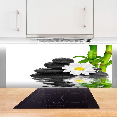 Painel vidro cozinha Pedras Zen Brotos de Bambu